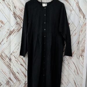 Eileen Fisher Vintage Classic Black Button Down Long Sleeve Silk Dress